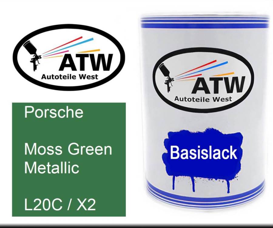 Porsche, Moss Green Metallic, L20C / X2: 500ml Lackdose, von ATW Autoteile West.